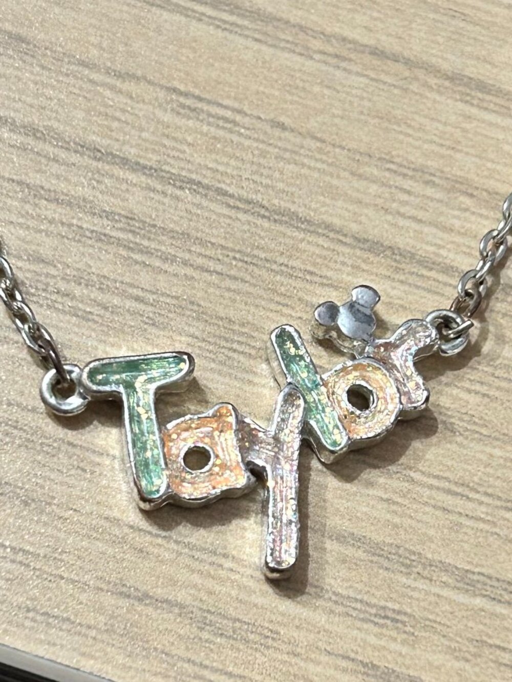 Official Disney Personalized Taylor Mickey Mouse Silver Tone Nameplate Necklace